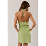 NOBODY KNOWS GREEN BEADED HALTER DRESS