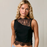 SNEAK PEEK BLACK LACE SATIN TOP