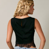 SNEAK PEEK BLACK LACE SATIN TOP