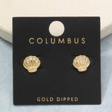 GOLD DIPPED CLAM SHELL STUD EARRINGS