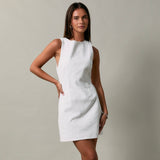 RIGHT TO BUSINESS WHITE HIGH NECK MINI DRESS