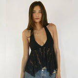 BLACK SHEER LACE HALTER TOP