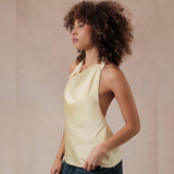 SO GOLDEN YELLOW SATIN COWL NECK TANK TOP