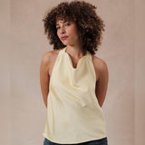 SO GOLDEN YELLOW SATIN COWL NECK TANK TOP