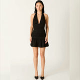 MEET YOU THERE BLACK POLKA DOT HALTER DRESS