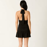 MEET YOU THERE BLACK POLKA DOT HALTER DRESS