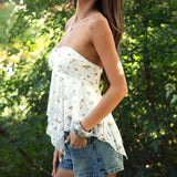 FLORAL STRAPLESS RUFFLE TUBE TOP