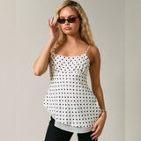 TO THE LEFT WHITE POLKA DOT ASYMMETRICAL TANK TOP