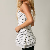 TO THE LEFT WHITE POLKA DOT ASYMMETRICAL TANK TOP