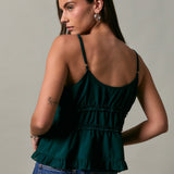 HIT THE CITY GREEN RUFFLE TANK TOP