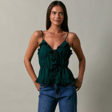 HIT THE CITY GREEN RUFFLE TANK TOP
