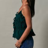HIT THE CITY GREEN RUFFLE TANK TOP