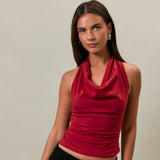 PARTY IN THE BACK RED TIE COWL NECK TOP