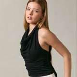 PARTY IN THE BACK BLACK TIE COWL NECK TOP