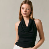 PARTY IN THE BACK BLACK TIE COWL NECK TOP