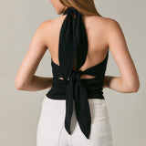 PARTY IN THE BACK BLACK TIE COWL NECK TOP