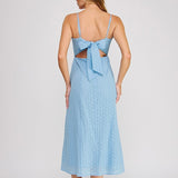 LOSE MY BREATH BLUE EYELET MIDI DRESS