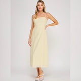 LOSE MY BREATH YELLOW EYELET MIDI DRESS