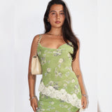 GRASS IS GREENER ASYMMETRICAL LACE TANK TOP