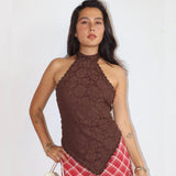 DARK CHOCOLATE LACE HIGH NECK TOP