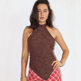 DARK CHOCOLATE LACE HIGH NECK TOP