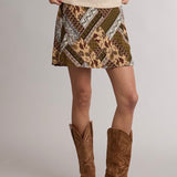 KEEP UP SCARF PATTERN MINI SKIRT
