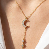 GOLD DIPPED MOON DROP CHAIN NECKLACE
