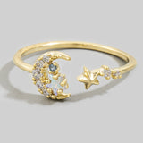 COLETTE GOLD MOON & STAR RHINESTONE RING
