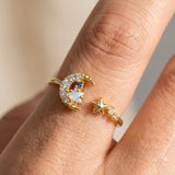COLETTE GOLD MOON & STAR RHINESTONE RING