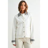 JUST USA WHITE GINGHAM DENIM BARN JACKET