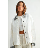 JUST USA WHITE GINGHAM DENIM BARN JACKET