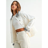 JUST USA WHITE GINGHAM DENIM BARN JACKET