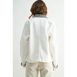 JUST USA WHITE GINGHAM DENIM BARN JACKET