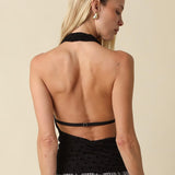 MADE YOU LOOK BLACK POLKA DOT HALTER TOP