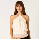 KEEP WATCHING IVORY LACE HALTER TOP