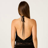 KEEP WATCHING BLACK LACE HALTER TOP