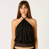 KEEP WATCHING BLACK LACE HALTER TOP