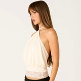 KEEP WATCHING IVORY LACE HALTER TOP
