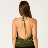 KEEP WATCHING OLIVE LACE HALTER TOP