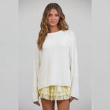 NEW SEMESTER WHITE CABLE KNIT SWEATER