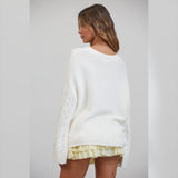 NEW SEMESTER WHITE CABLE KNIT SWEATER