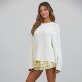 NEW SEMESTER WHITE CABLE KNIT SWEATER