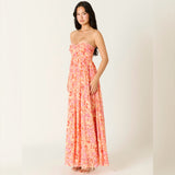 WATCH THE SUNSET FLORAL STRAPLESS MAXI DRESS