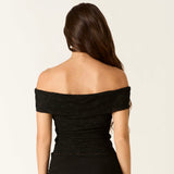 SO FAR SO GOOD BLACK LACE OFF SHOULDER TOP