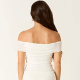 SO FAR SO GOOD WHITE LACE OFF SHOULDER TOP