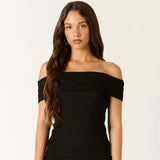 SO FAR SO GOOD BLACK LACE OFF SHOULDER TOP