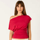 ON MY MIND FOREVER RED ONE SHOULDER TOP