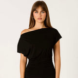 ON MY MIND FOREVER BLACK ONE SHOULDER TOP