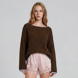 BOOK WORM CONTRAST HEM BROWN KNIT SWEATER