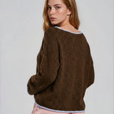 BOOK WORM CONTRAST HEM BROWN KNIT SWEATER